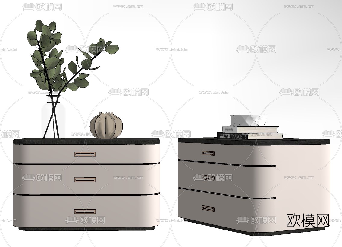 现代轻奢床头柜su模型下载（渲染图2）