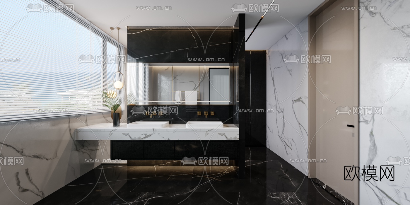 现代卫生间浴室3d模型下载（渲染图2）