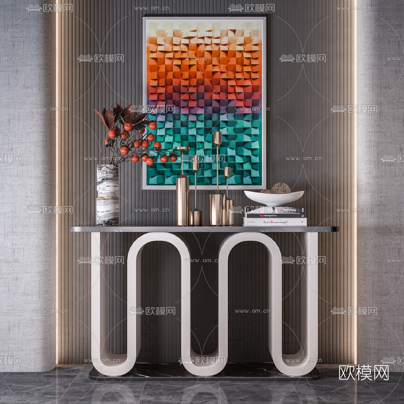 现代玄关端景条案3d模型下载