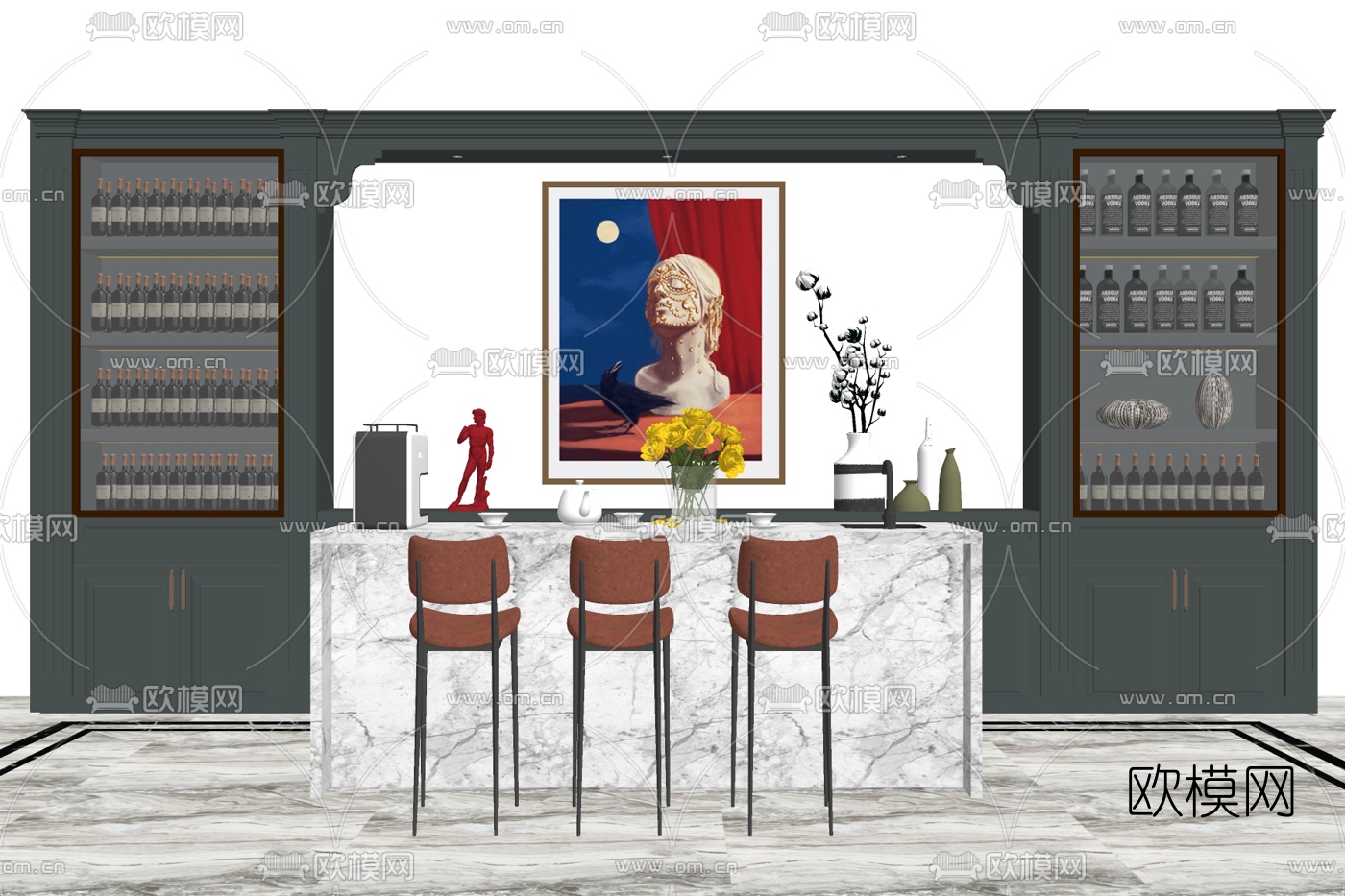 现代轻奢吧台su模型下载