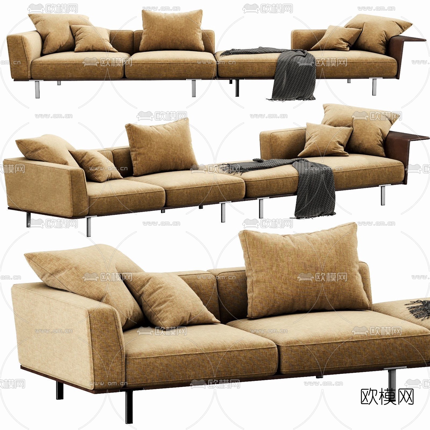Molteni&C 现代布艺多人沙发3d模型下载（渲染图1）