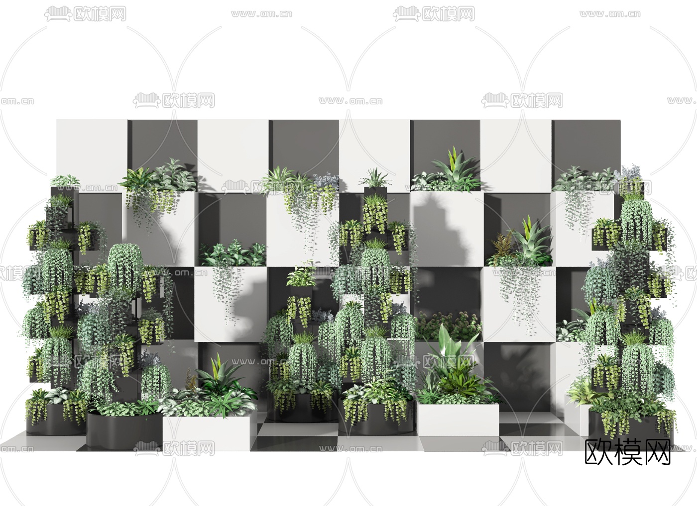 现代绿植格子装饰墙3d模型