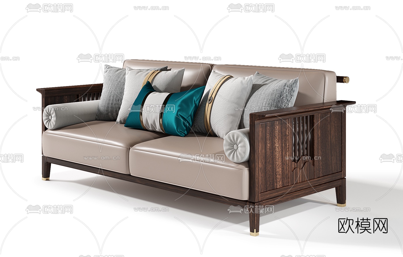 新中式布艺双人沙发3d模型下载（渲染图2）