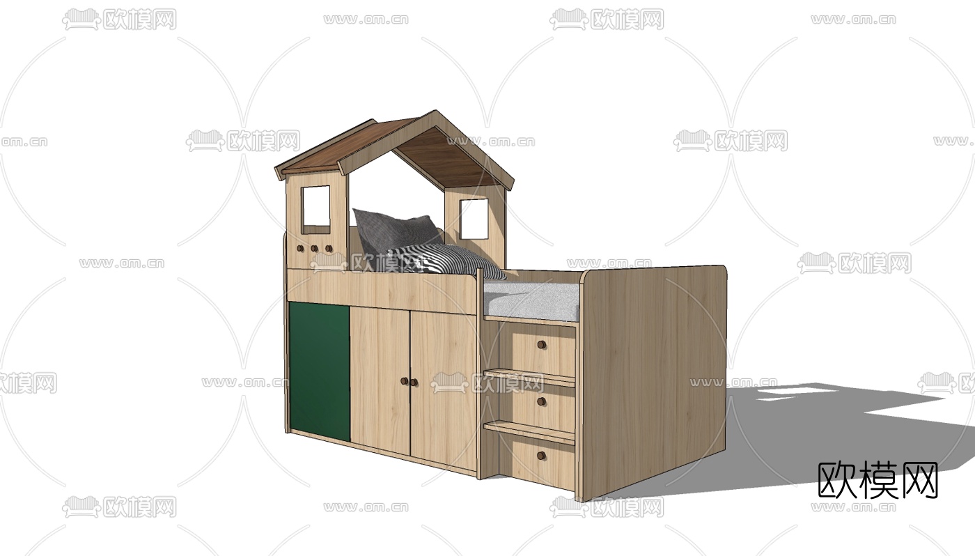 现代实木儿童床su模型下载（渲染图2）