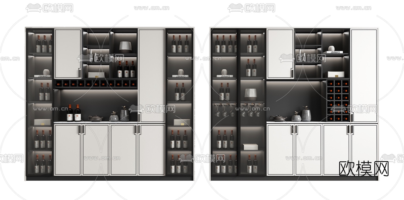 新中式轻奢酒柜su模型下载