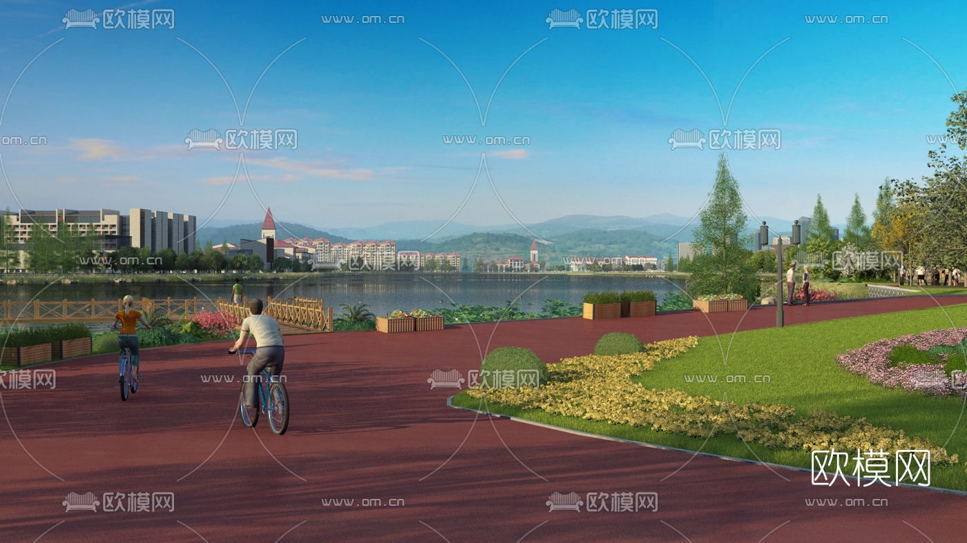 现代公园绿道景观3d模型下载（渲染图1）