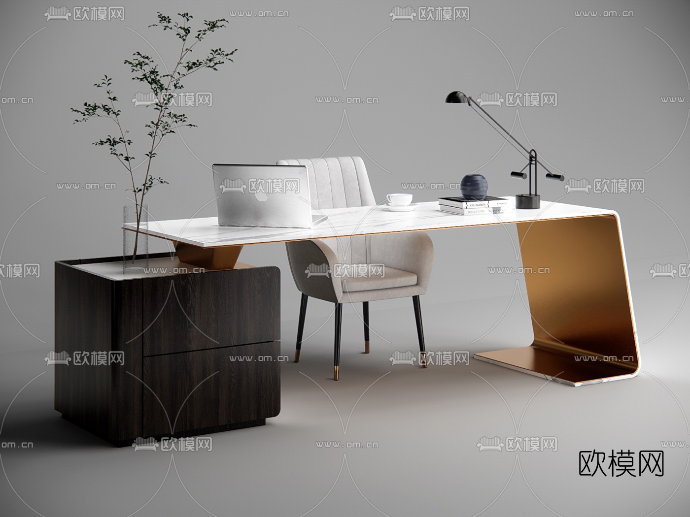 现代书桌椅su模型下载（渲染图1）