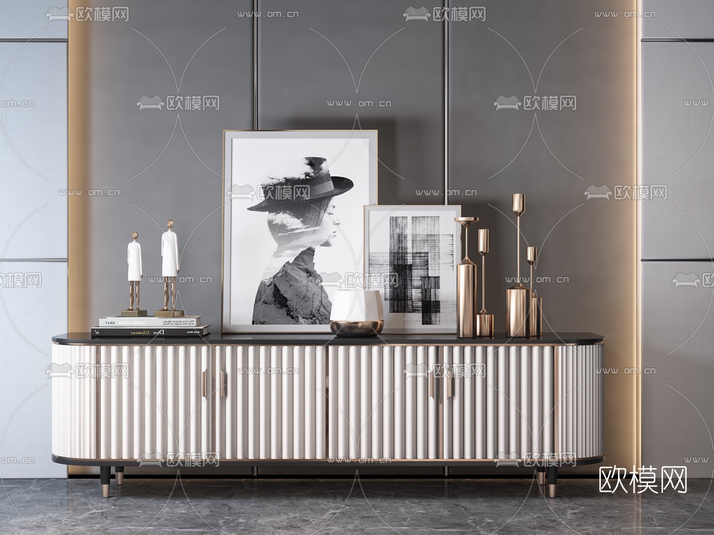 现代矮脚电视柜3d模型下载