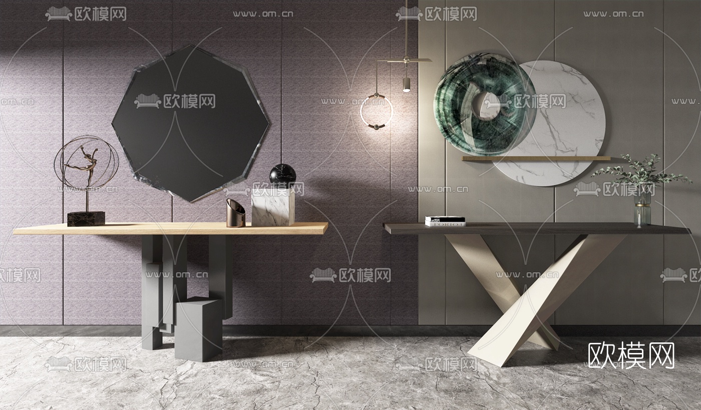 现代简易端景条案3d模型下载