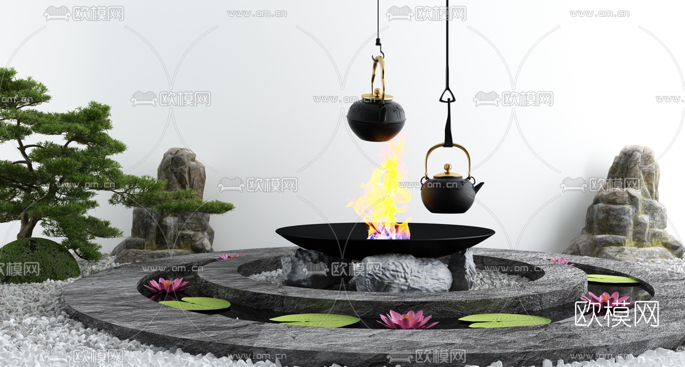 日式庭院景观小品3d模型下载