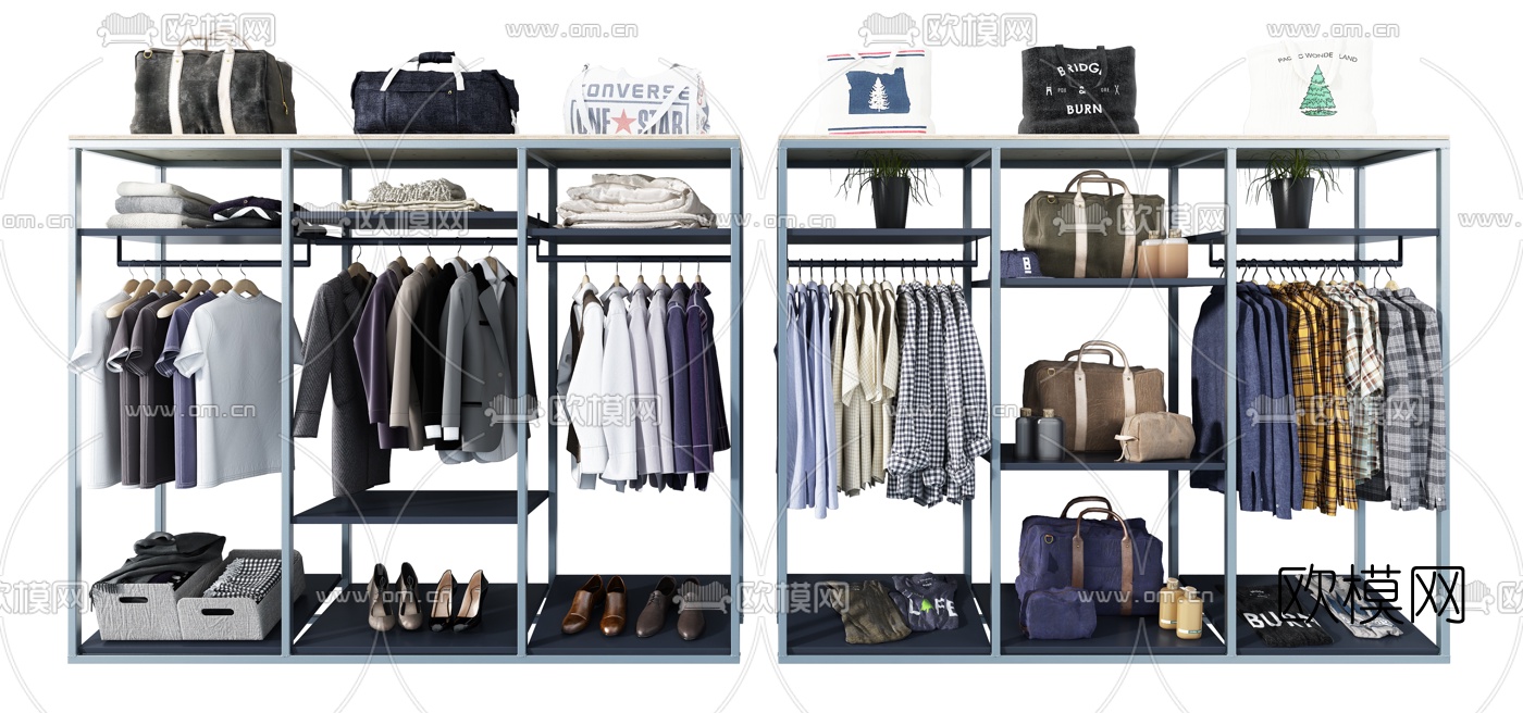 现代服装店衣服皮包货架3d模型下载