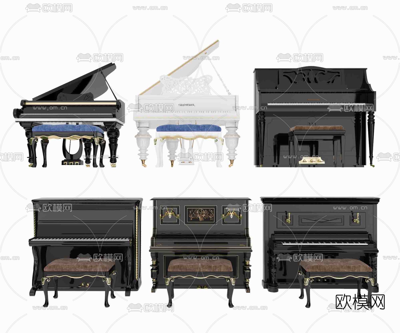 欧式钢琴组合3d模型下载