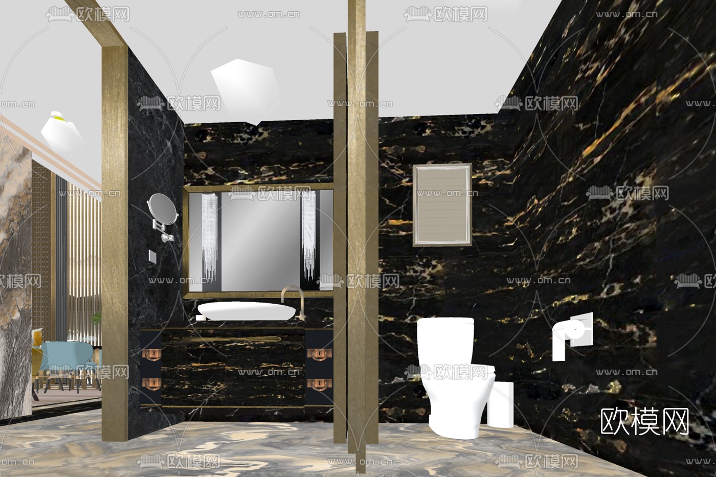 现代轻奢卫生间su模型下载