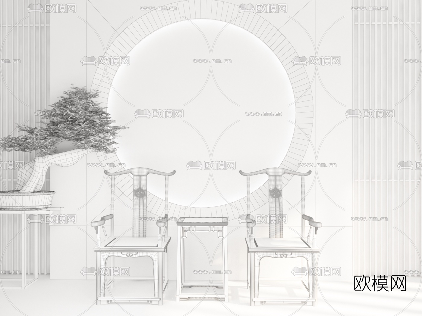 中式红木官帽椅3d模型下载（渲染图4）