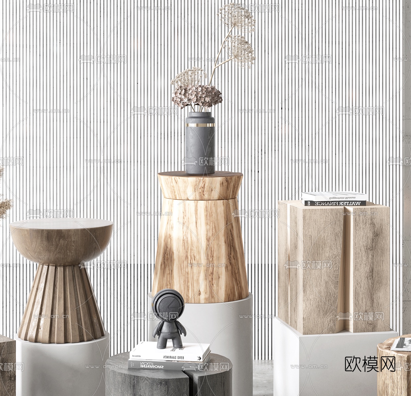 自然风原木圆几边几3d模型下载（渲染图4）