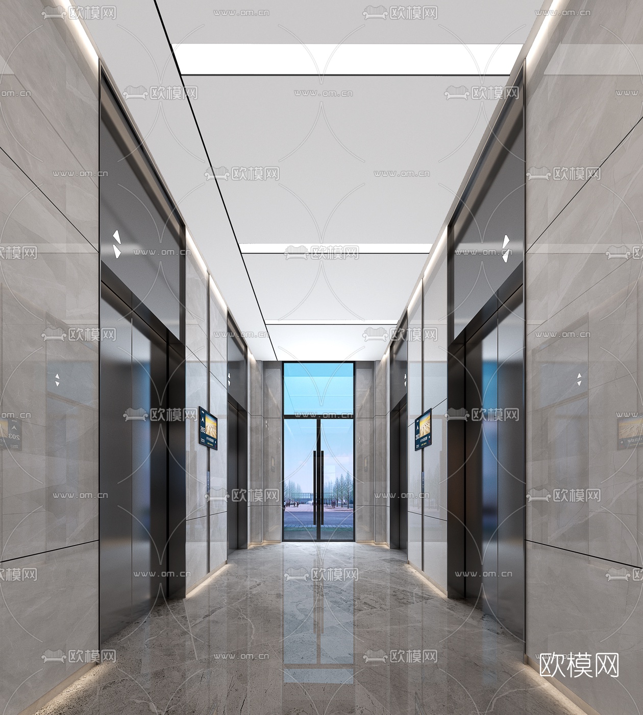 现代电梯走廊3d模型下载