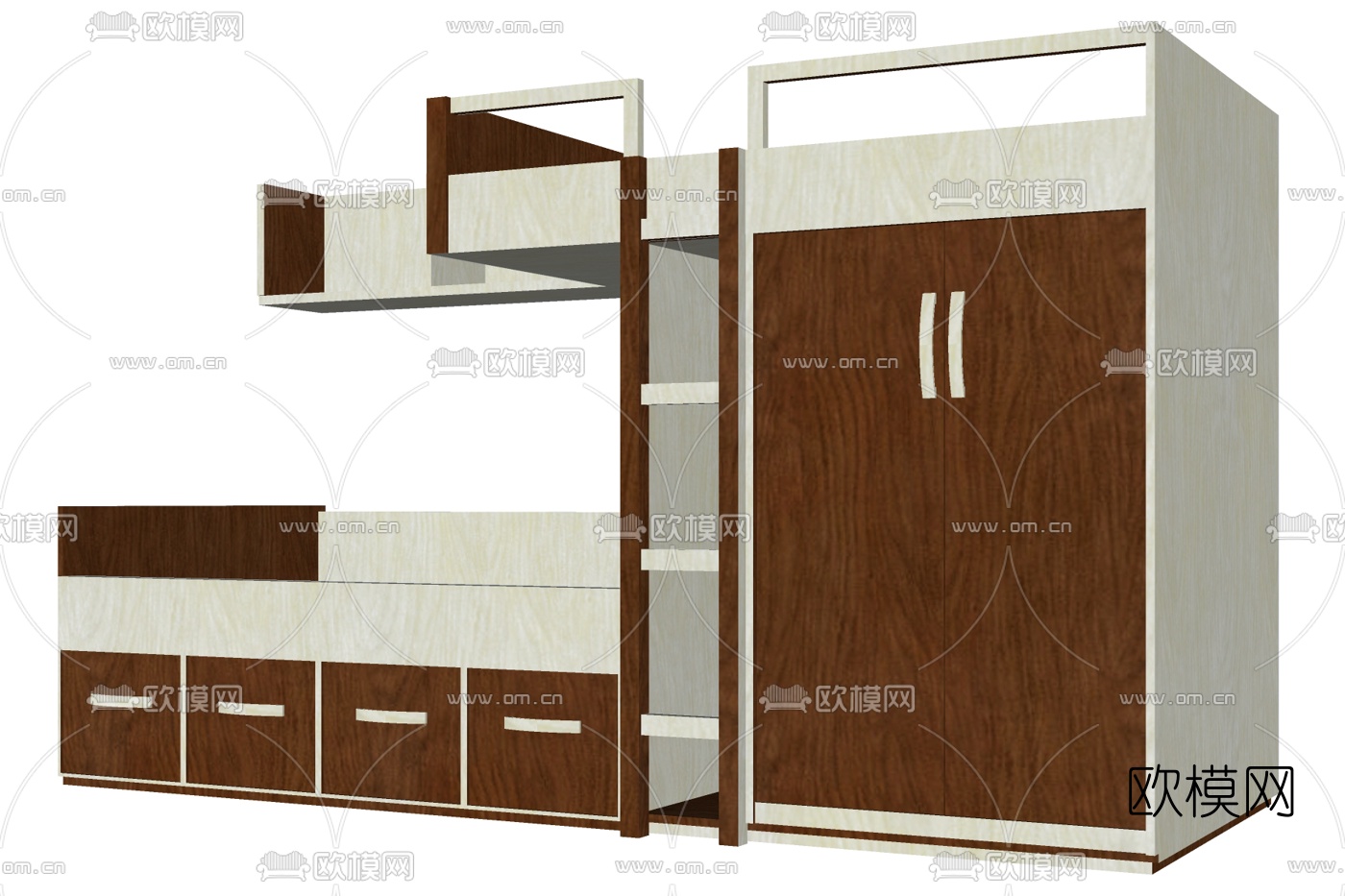 现代上下铺单人床su模型下载