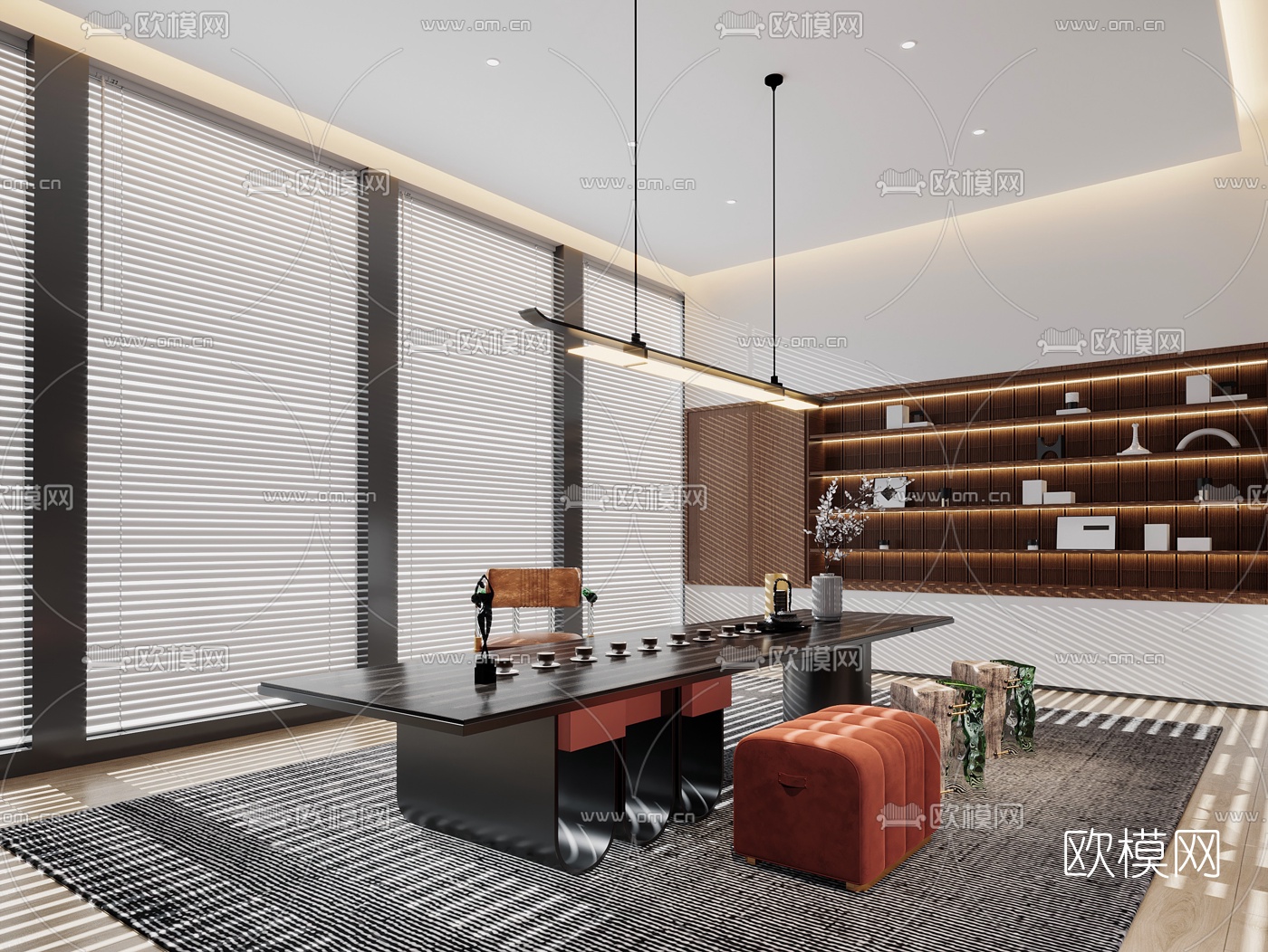 新中式茶室3d模型下载（渲染图2）