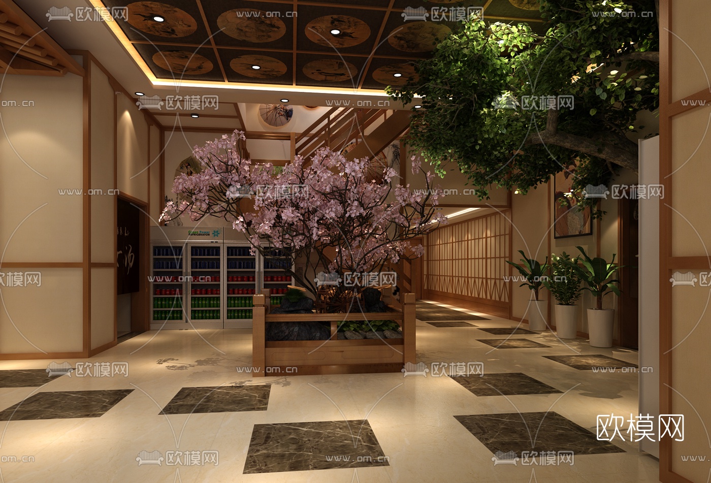 日式汤泉洗浴中心免费3d模型下载（渲染图3）