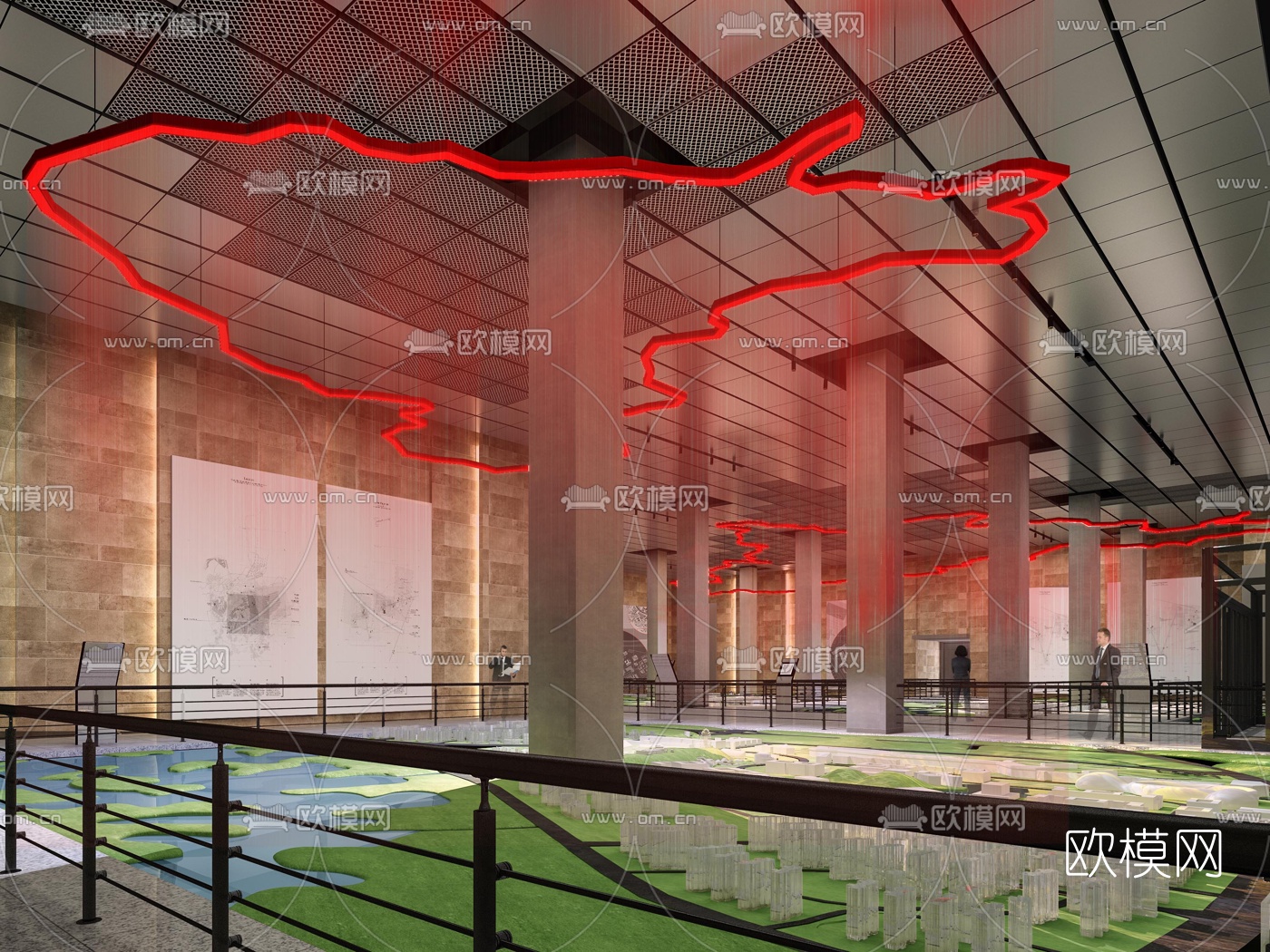 现代档案馆城市展厅免费3d模型下载（渲染图3）