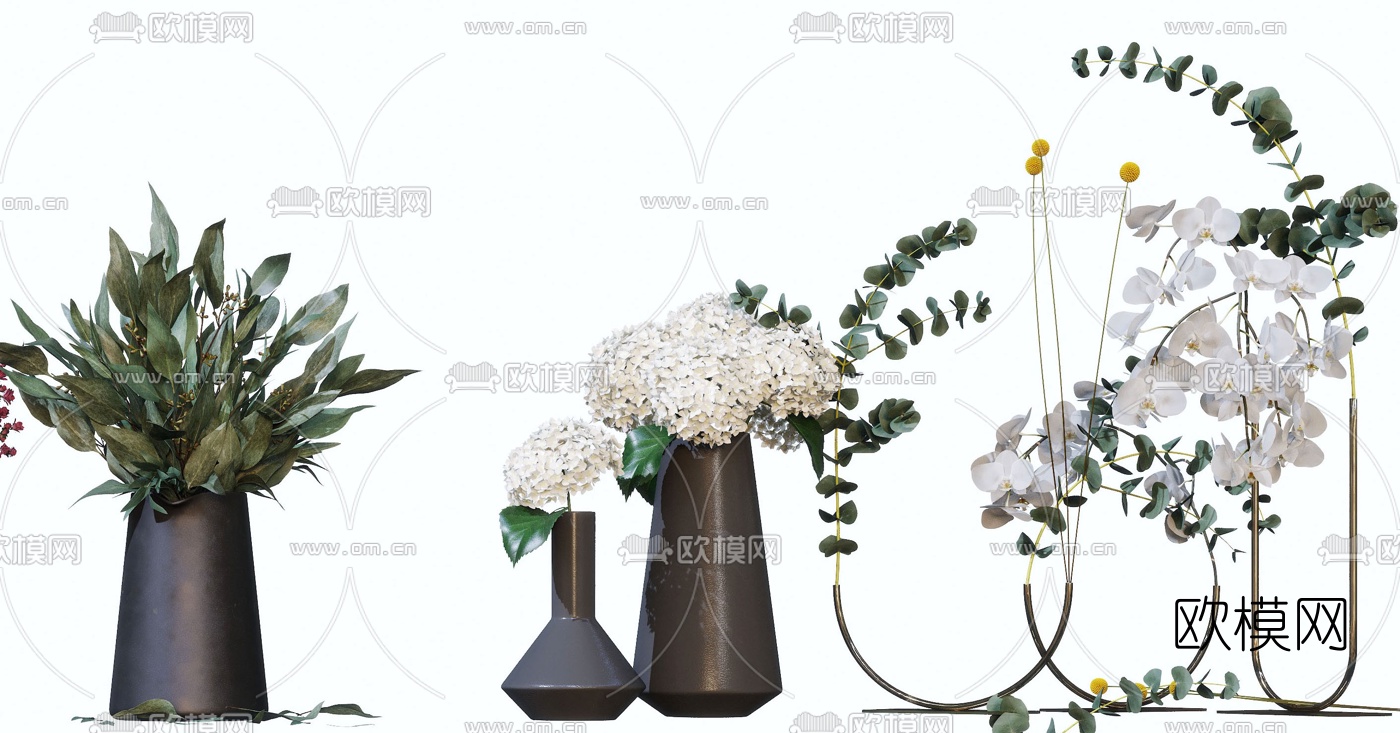 现代花瓶花卉插花3d模型