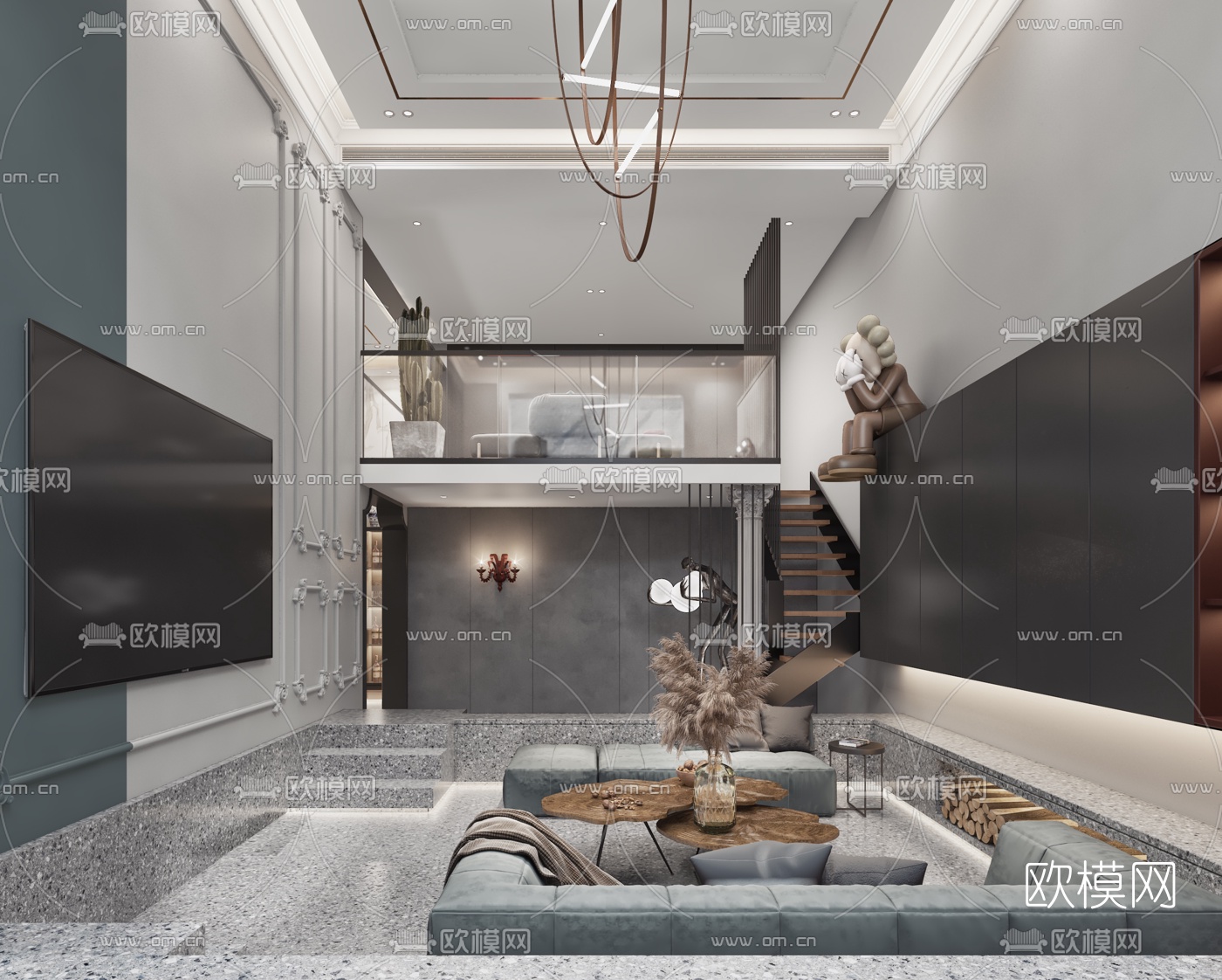 简欧别墅负一层休息室红酒室3d模型下载（渲染图3）