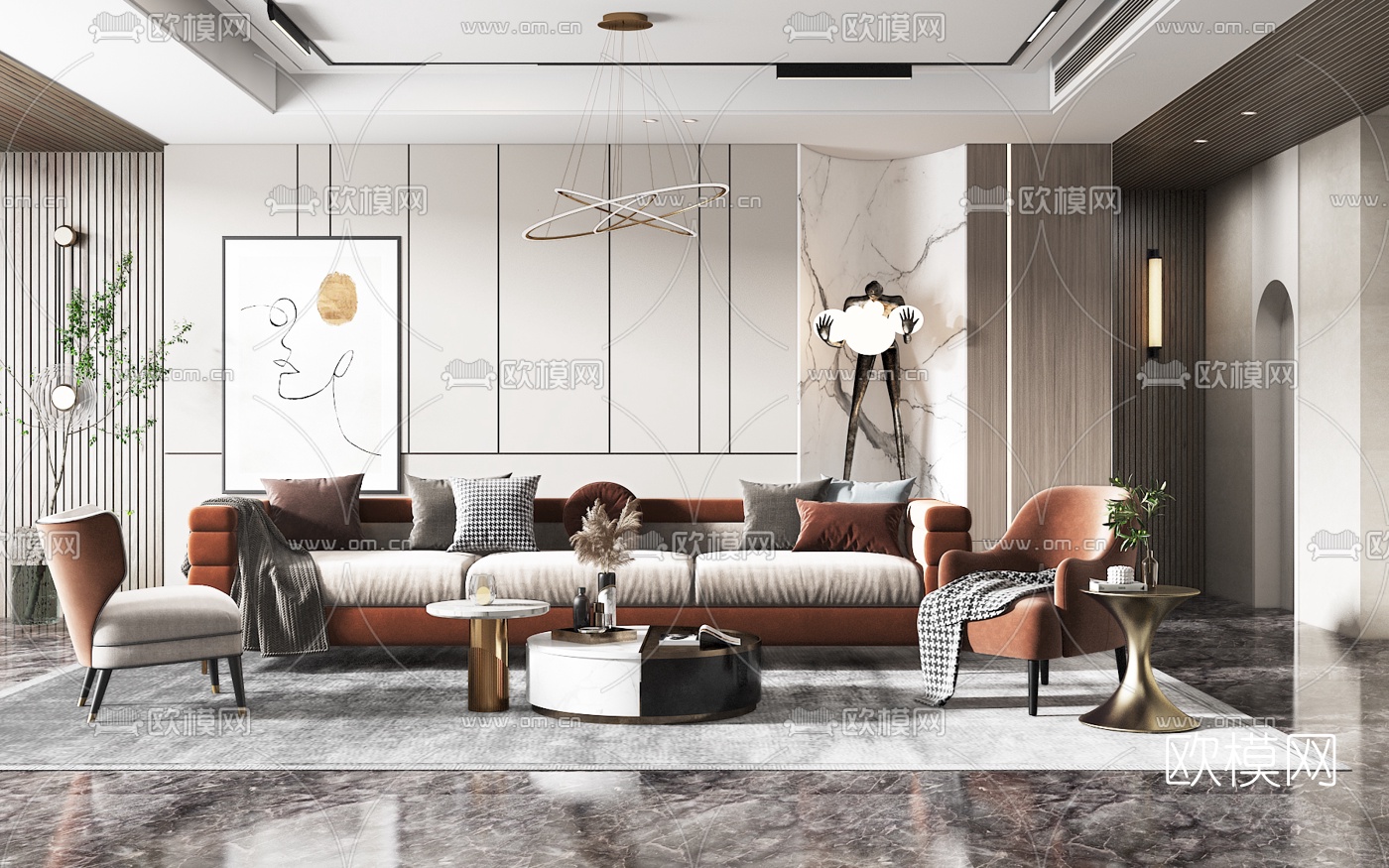 现代布艺沙发组合3d模型下载