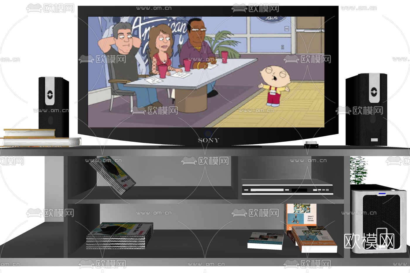 现代电视柜su模型下载