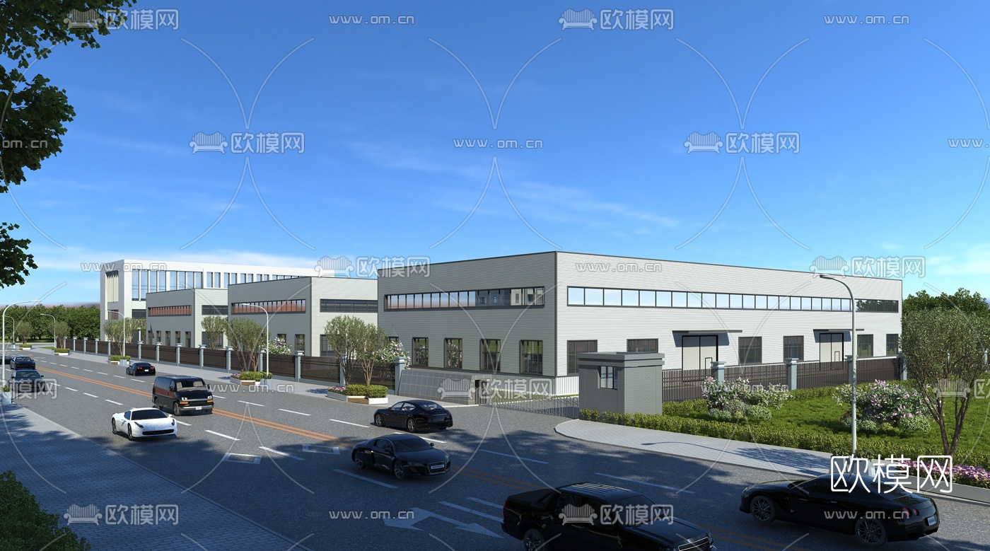 现代工业厂房建筑外观3d模型