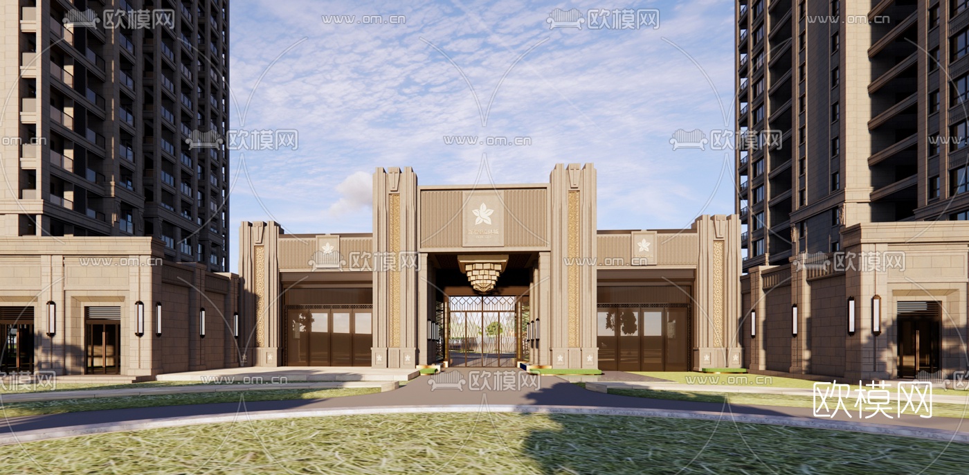 新古典高层公寓楼外观su模型下载（渲染图1）