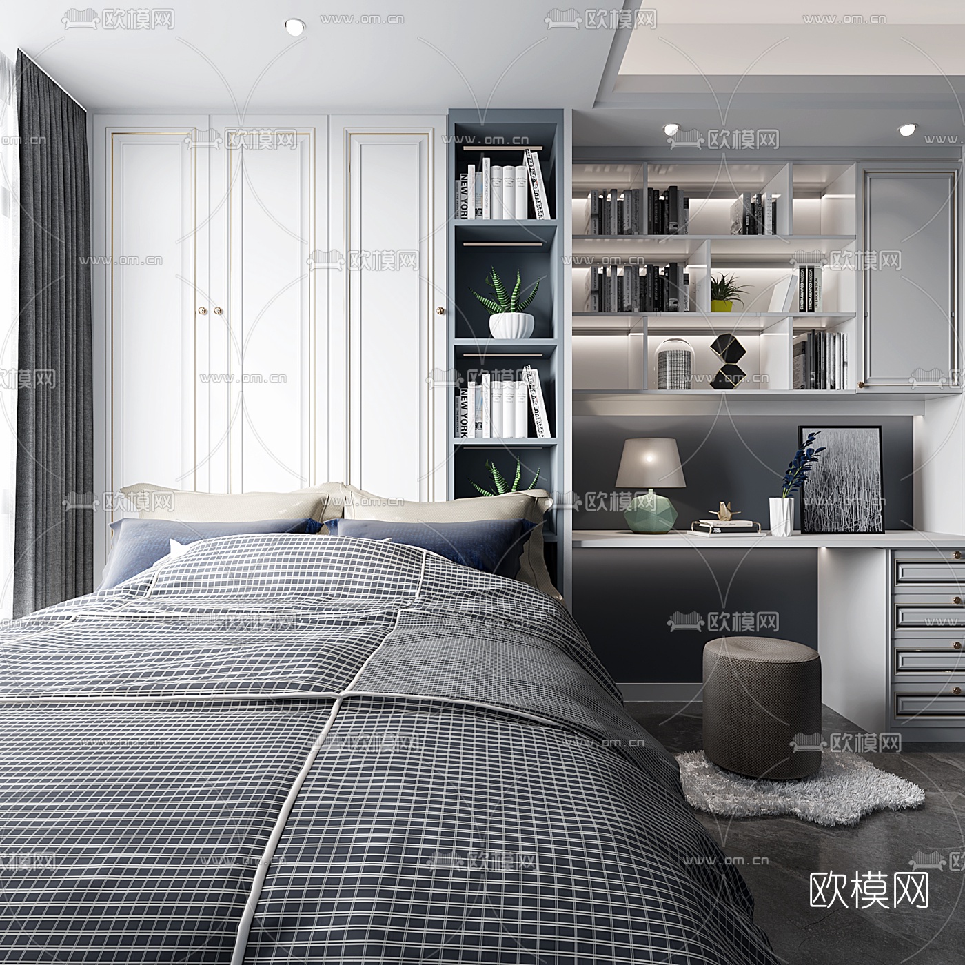 简欧榻榻米书房3d模型下载（渲染图2）