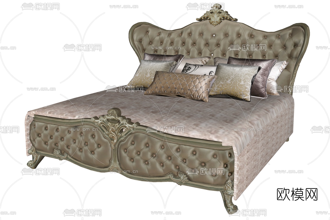 欧式布艺双人床su模型下载