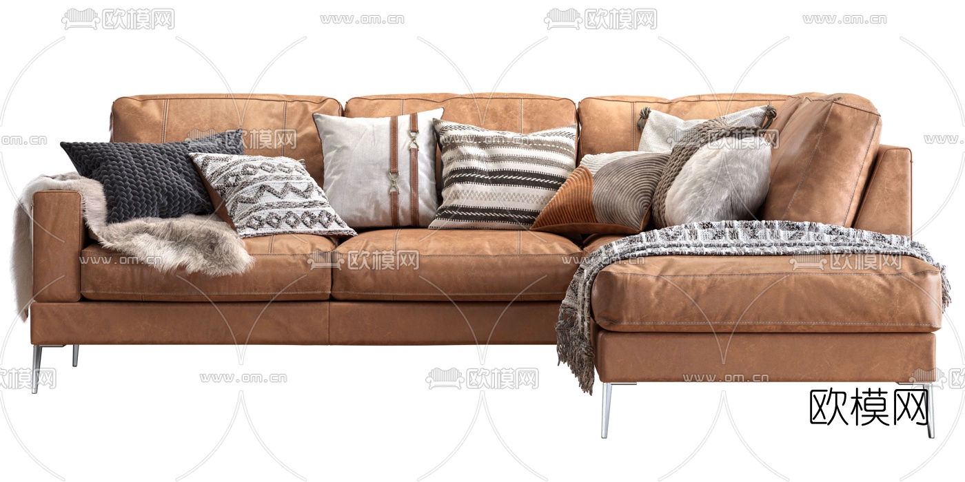 现代皮革转角沙发3d模型下载（渲染图2）