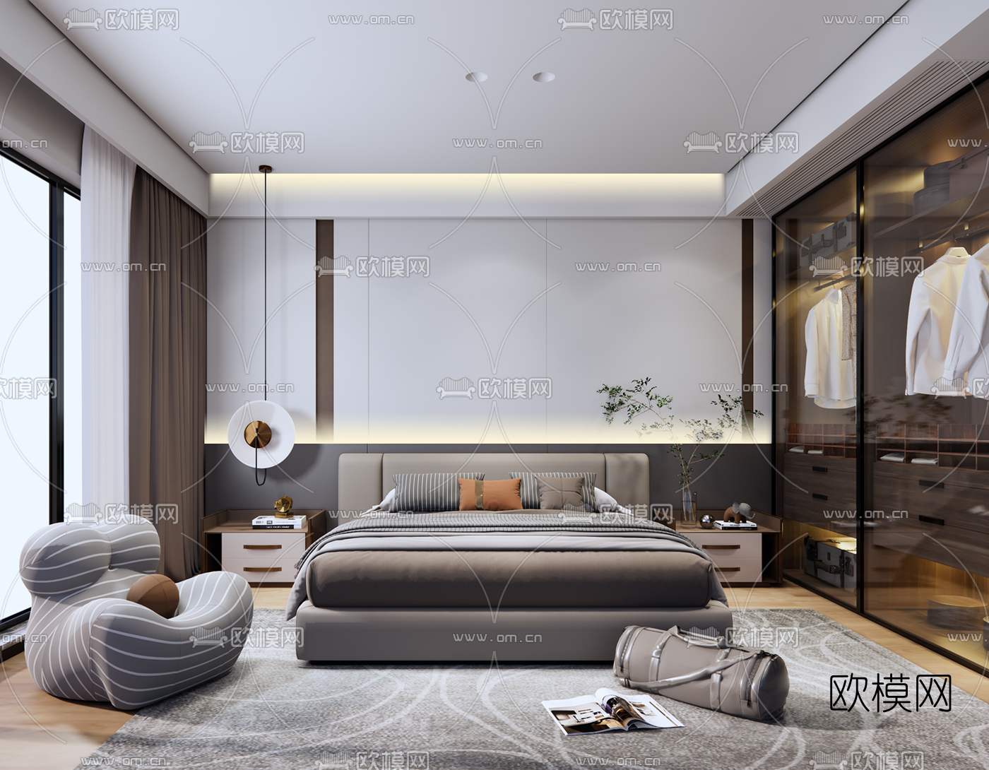 现代轻奢卧室su模型下载