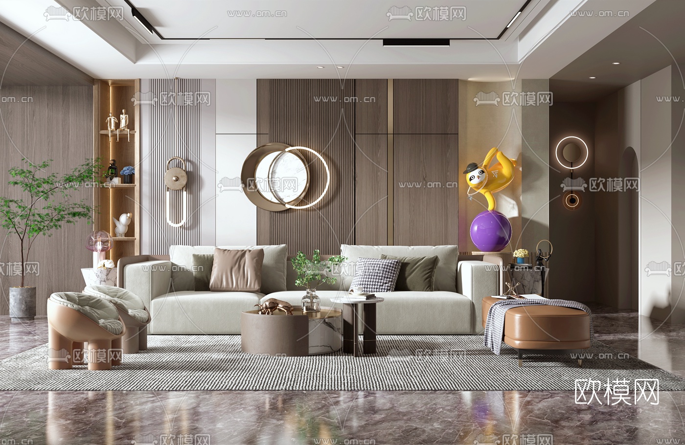 现代布艺沙发组合3d模型下载