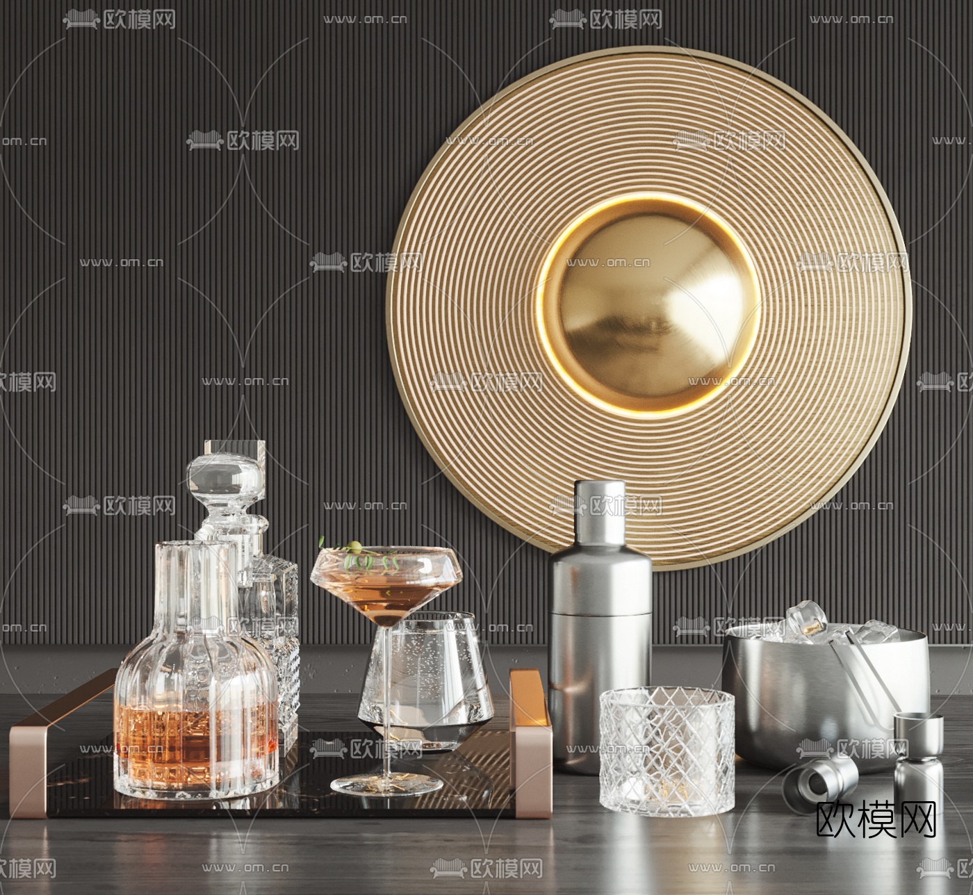 现代酒水酒瓶酒杯3d模型下载