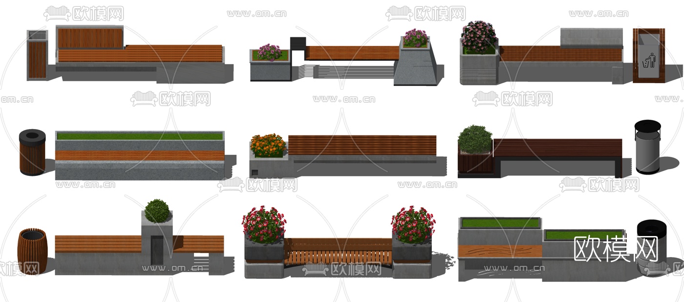 现代户外公园休闲座椅su模型下载（渲染图1）