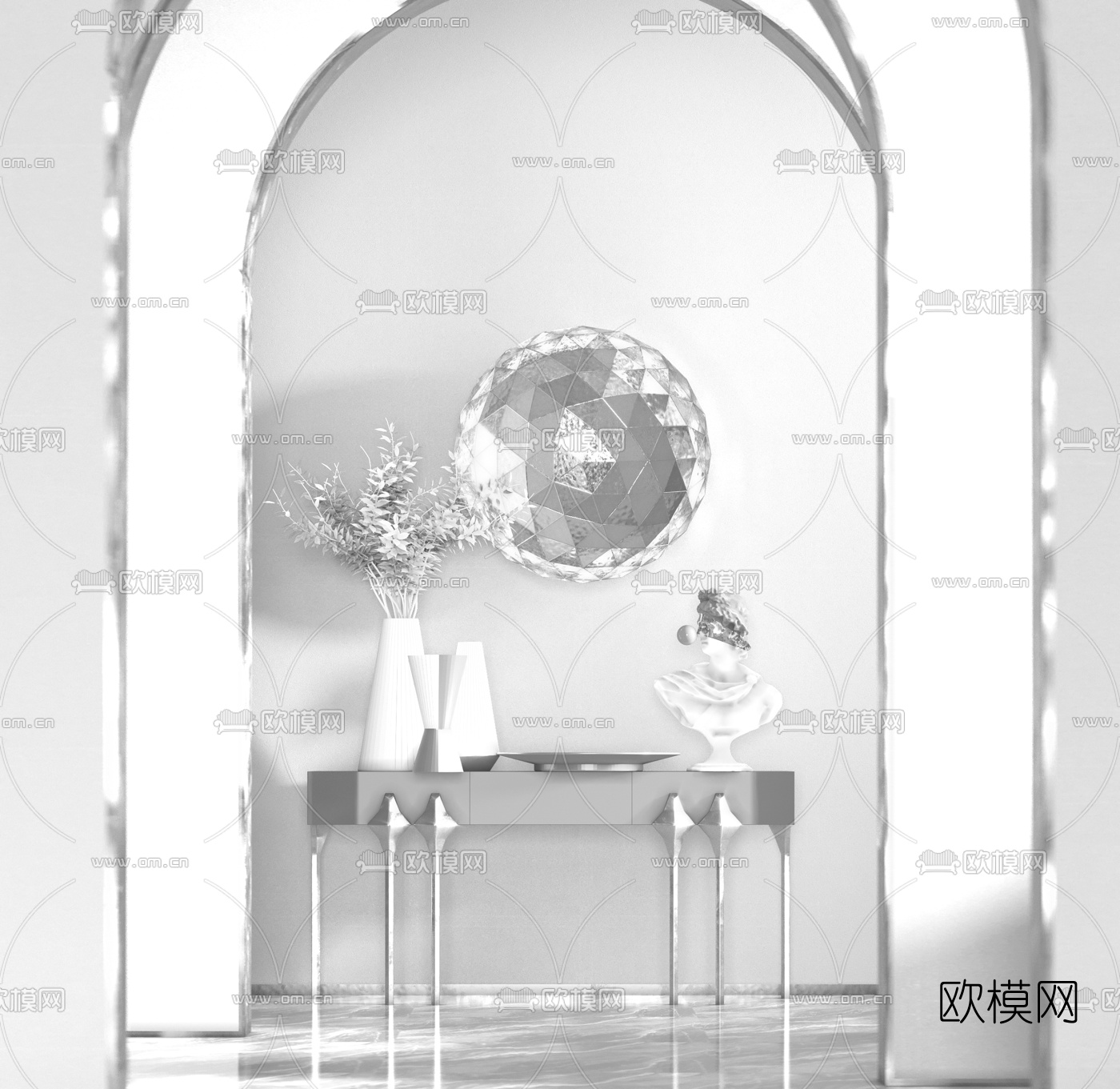 现代大卫摆件端景台3d模型下载（渲染图2）