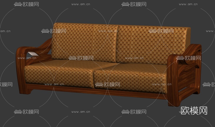 新中式乌金木双人沙发免费3d模型下载（渲染图1）