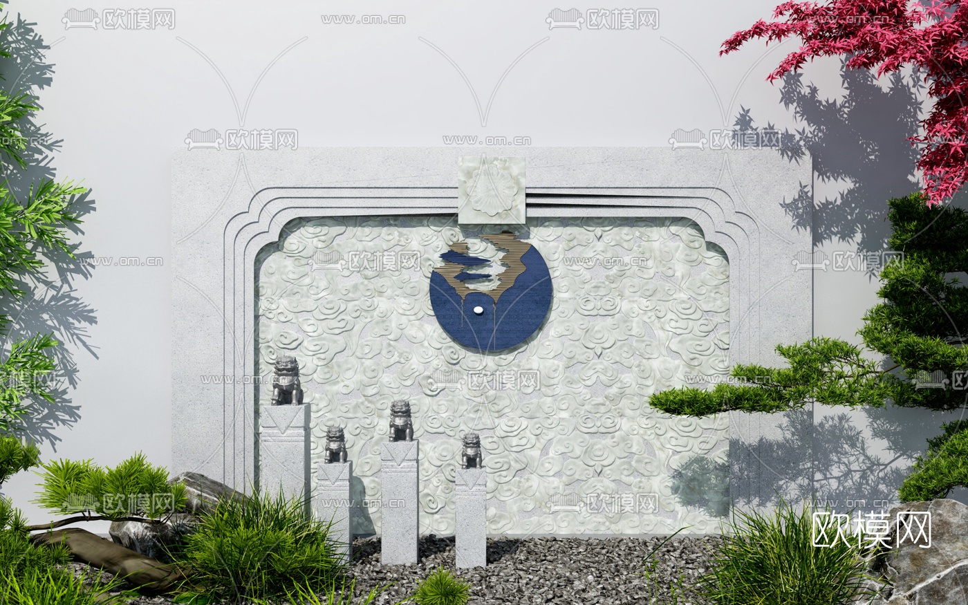 新中式绿植园艺小品3d模型下载