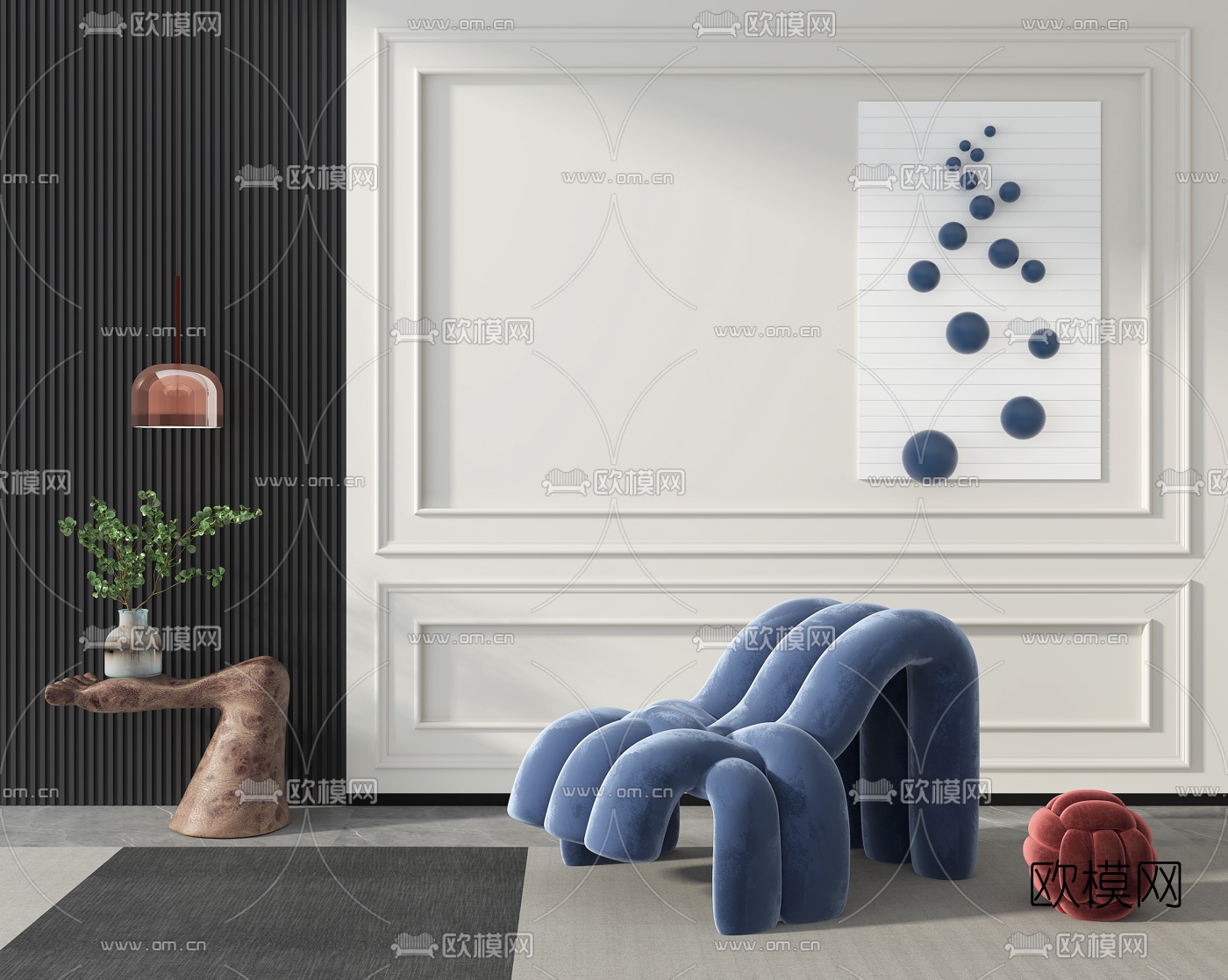 现代绒布异形躺椅3d模型下载