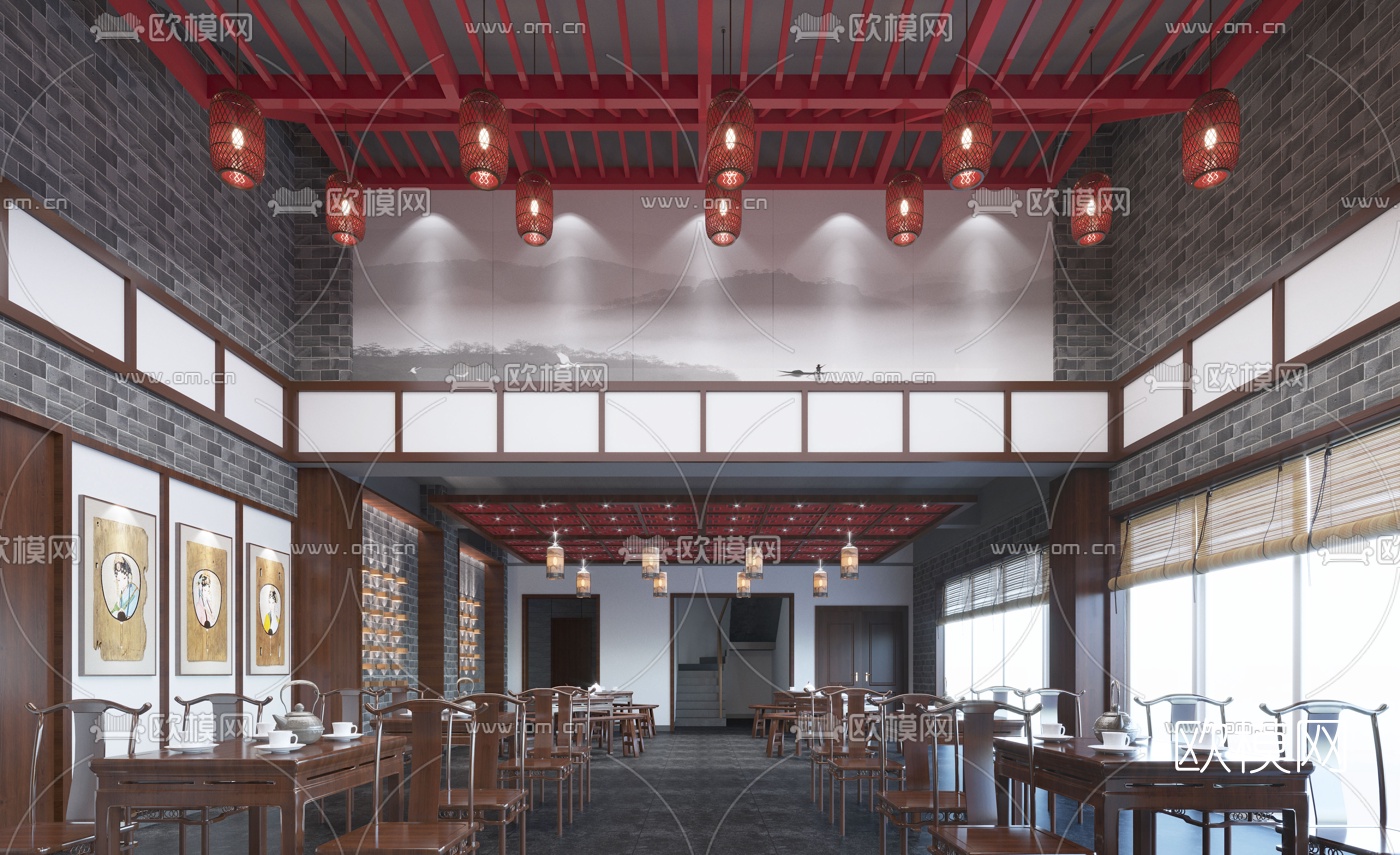 新中式茶楼戏院3d模型下载（渲染图2）