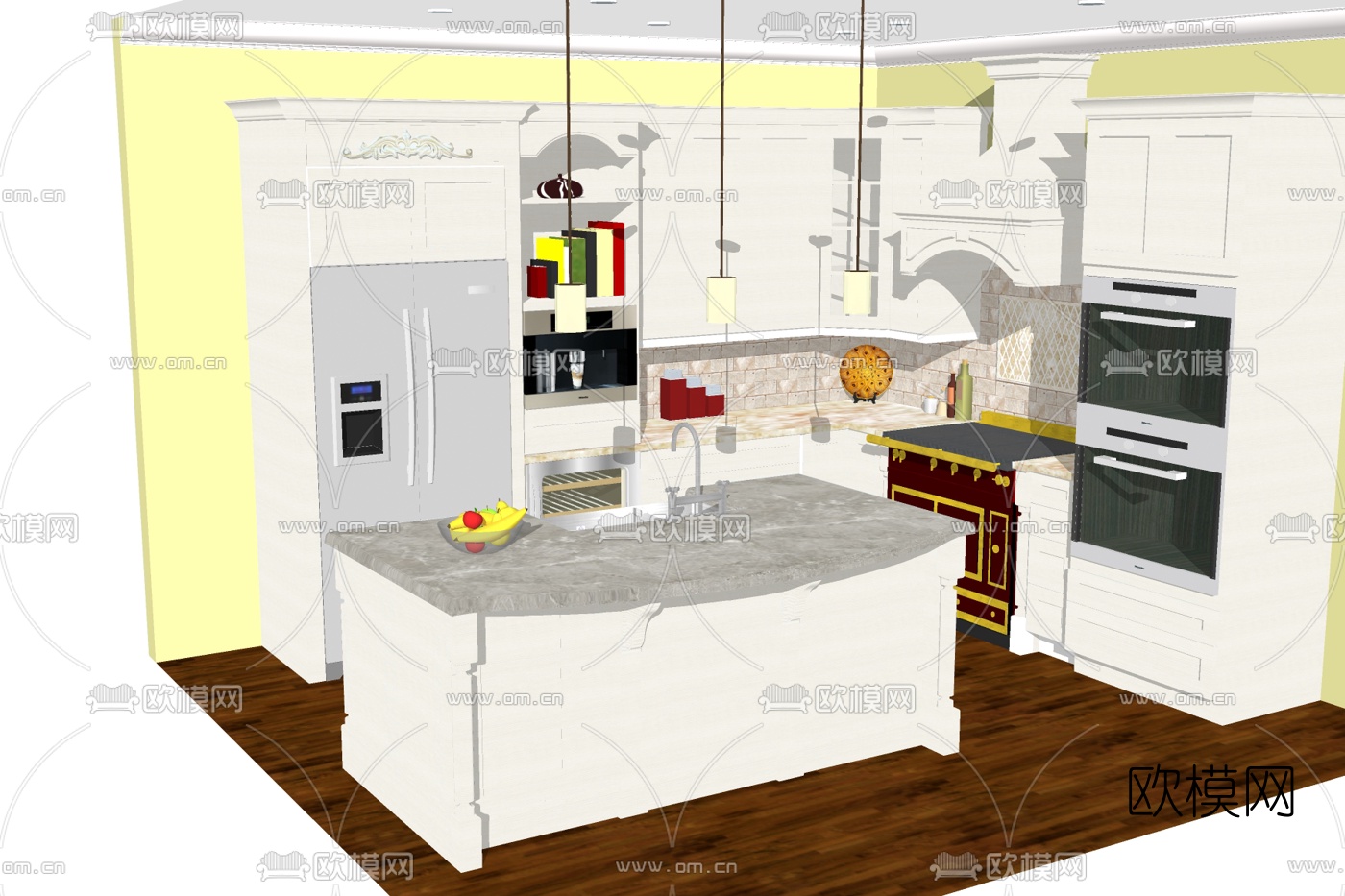 简欧开放式厨房su模型下载