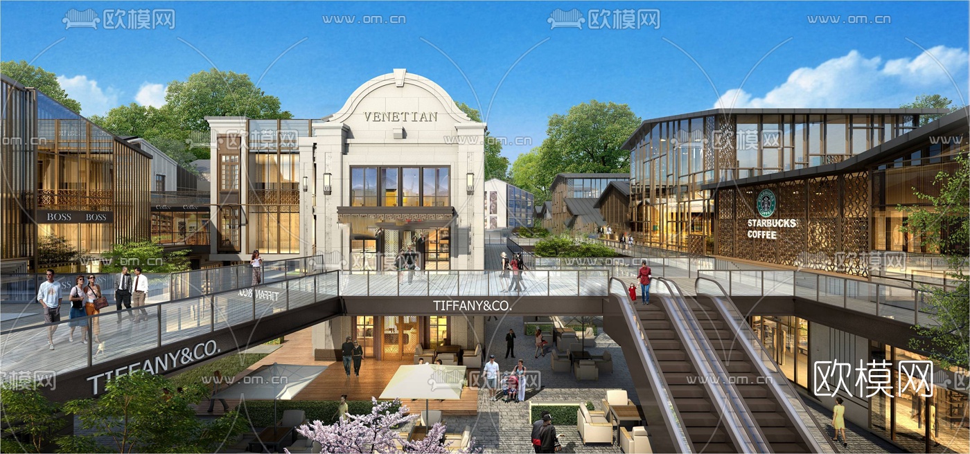 现代商业街su模型下载（渲染图4）