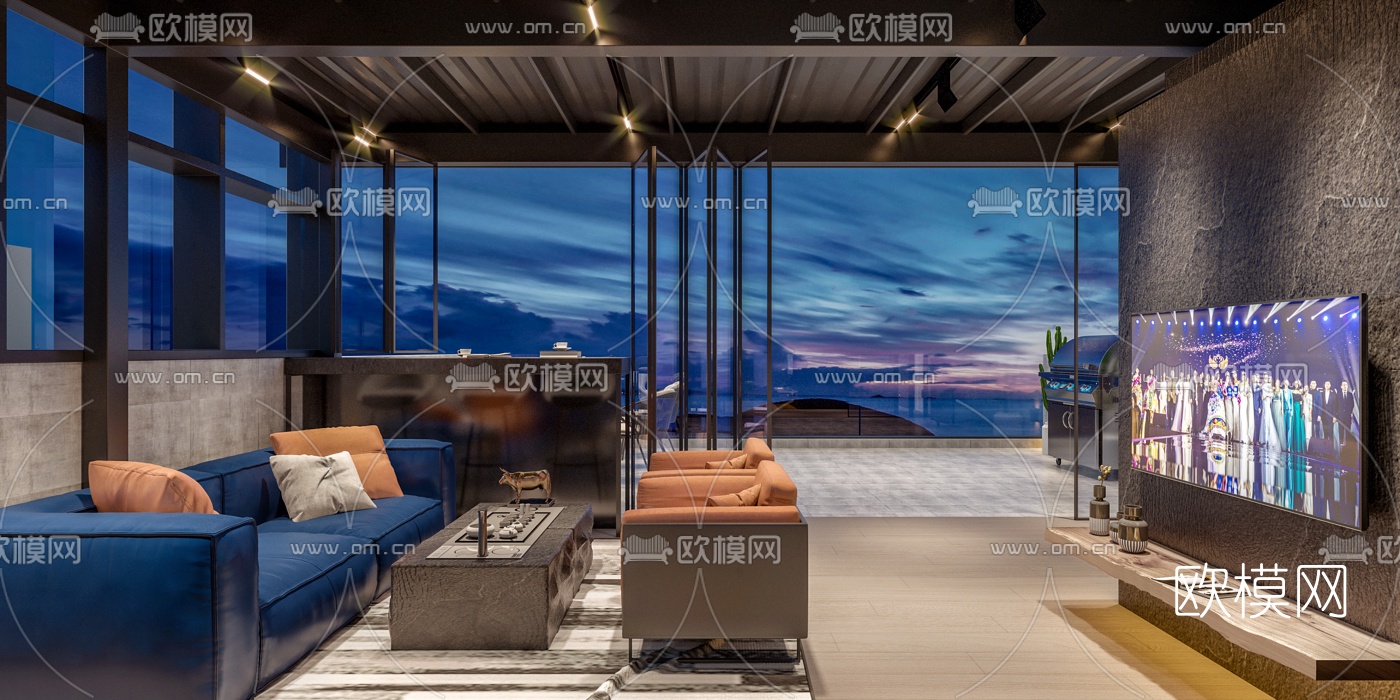 工业风天台休息区3d模型