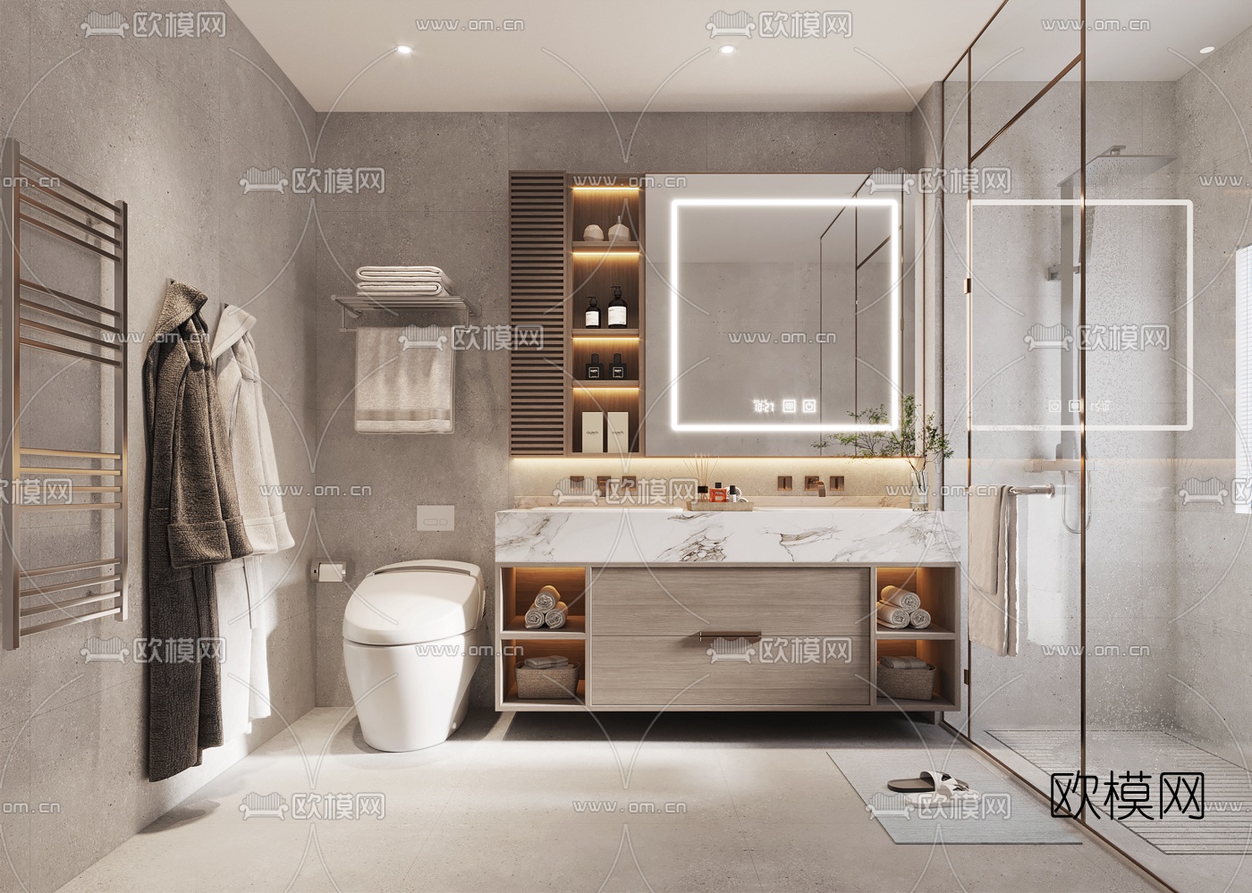 现代轻奢卫生间浴室3d模型下载