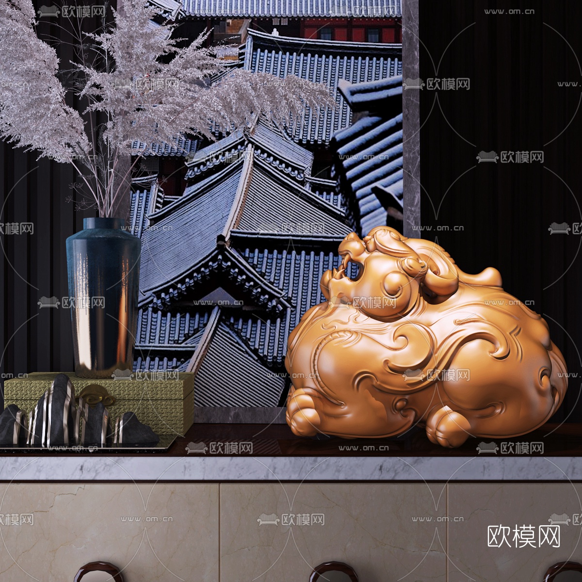 新中式貔貅雕塑摆件3d模型