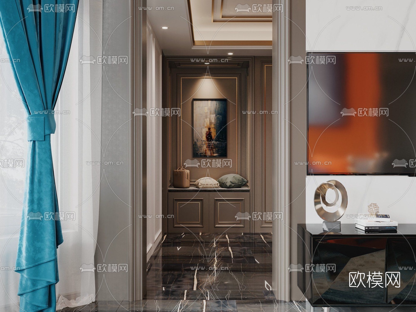 后现代复式别墅客厅餐厅3d模型