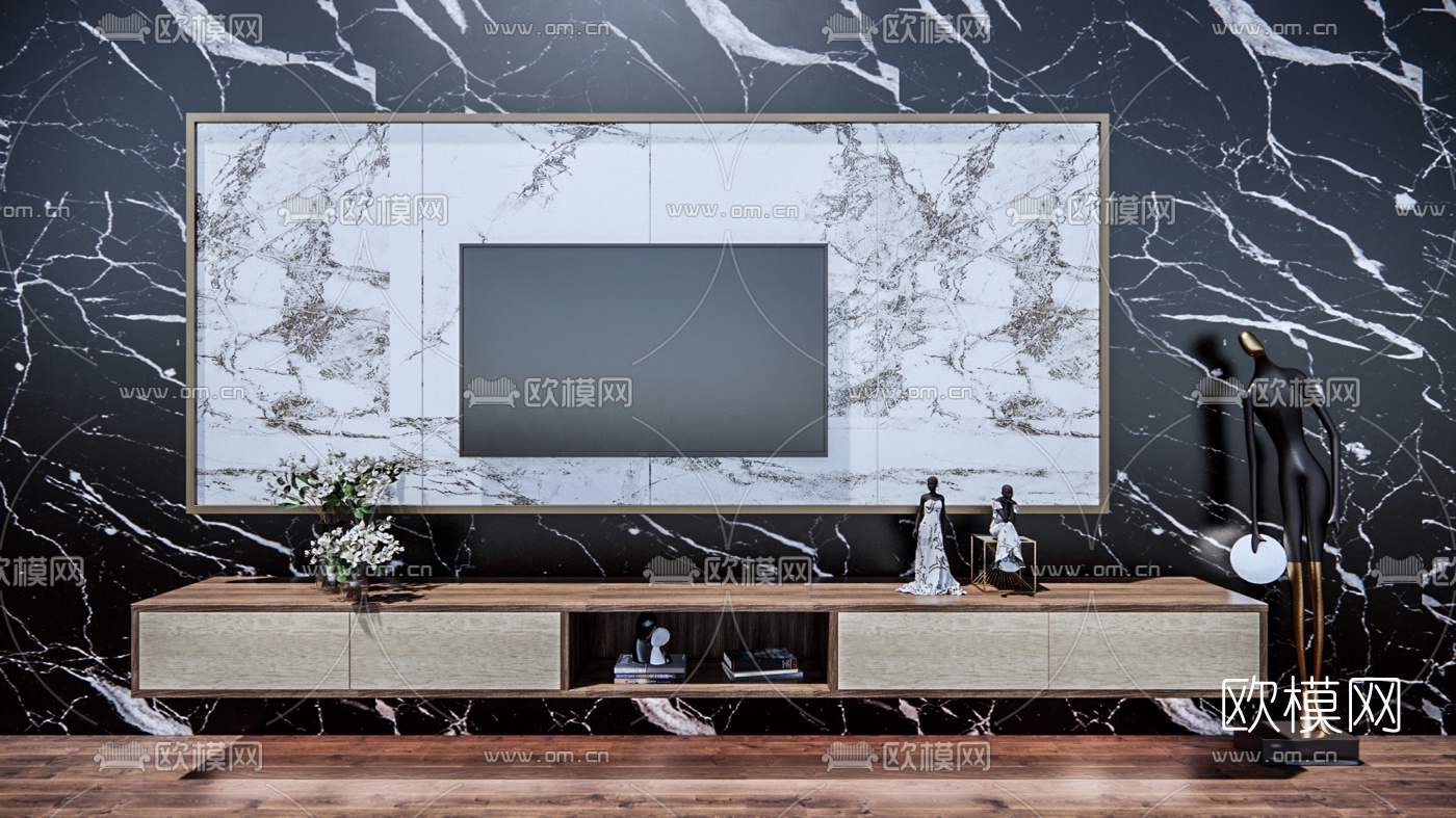 现代轻奢电视柜su模型