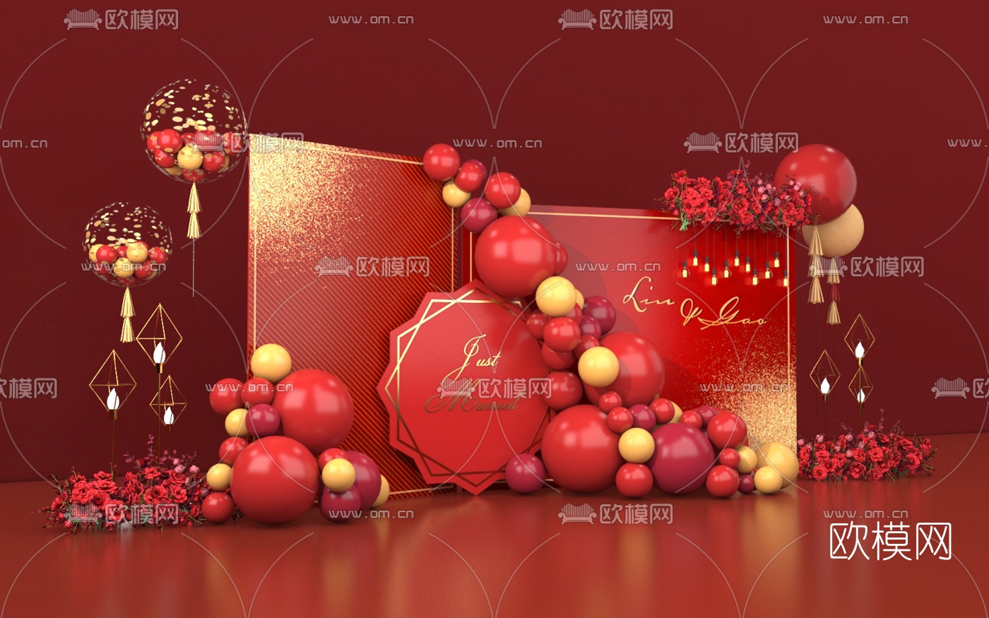 现代红色婚礼留影区美陈3d模型